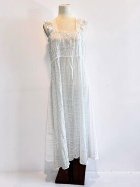Ibiza White Cottage Core Maxi Sundress with Ruffled Shoulder Sleeve Womens sz XL